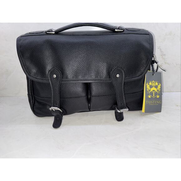 Tusting Other - Tusting Clipper Small Black Leather Satchel Briefcase Handmade In England